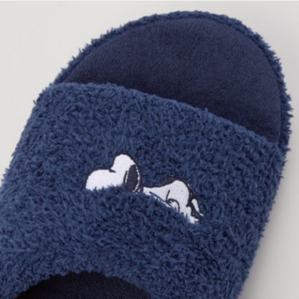 Uniqlo x Peanuts Snoopy Zzz House Terry Slippers Navy Blue Lounge Shoes Women 10
